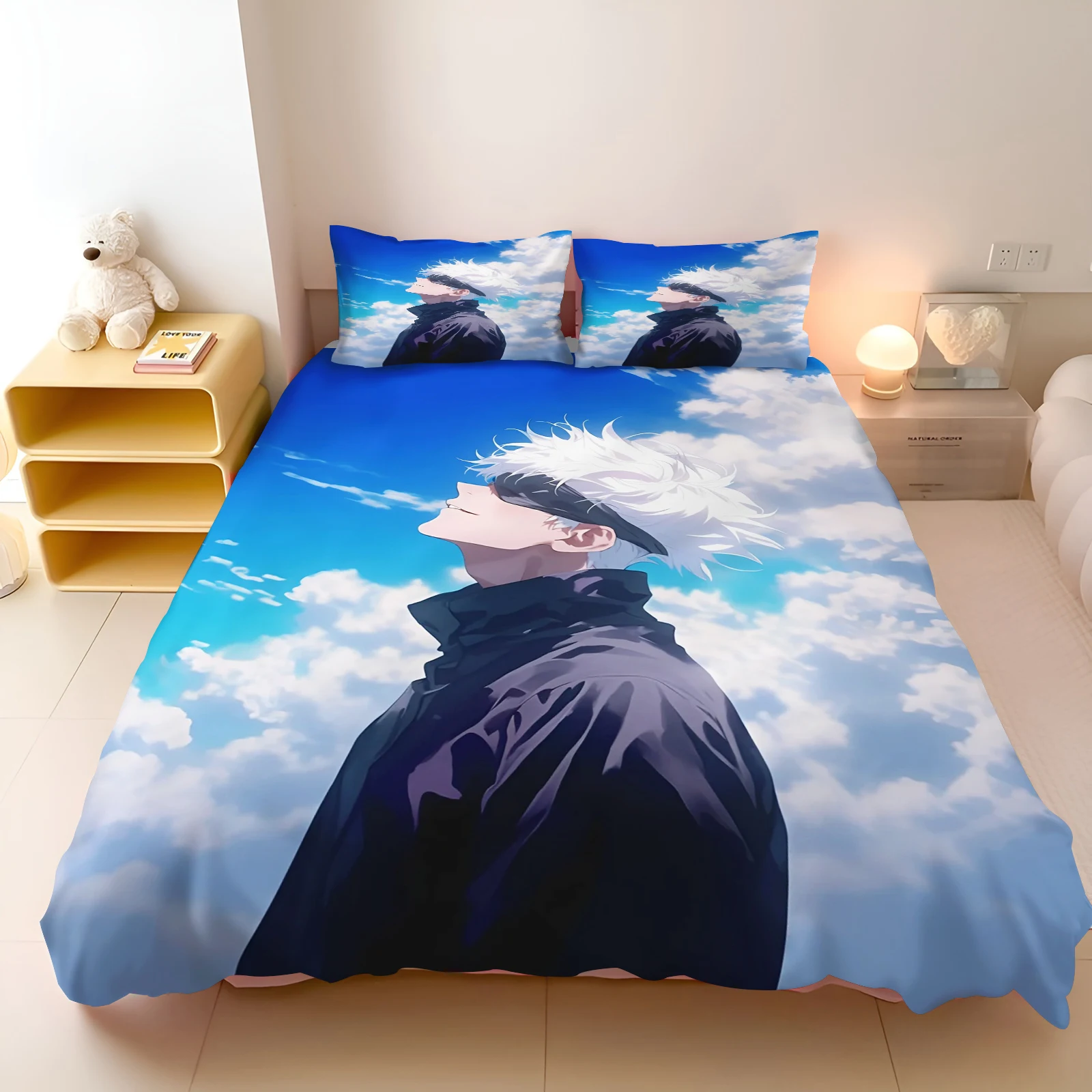 

MINISO-Modern Printed Duvet Cover Set, Japanese Anime Gojo Mattress Bedding Set, 3 Pieces