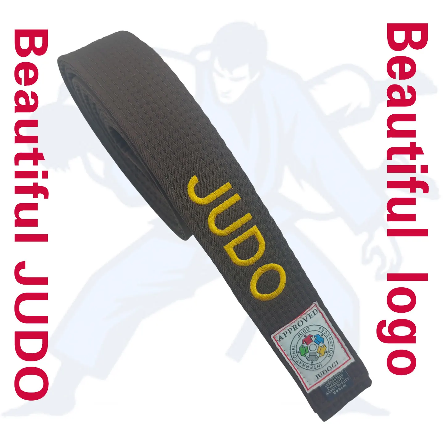 Judo belts High-quality pure cotton, IJF certified, brown color, width 4.5cm,220-360cm, custom embroidered name