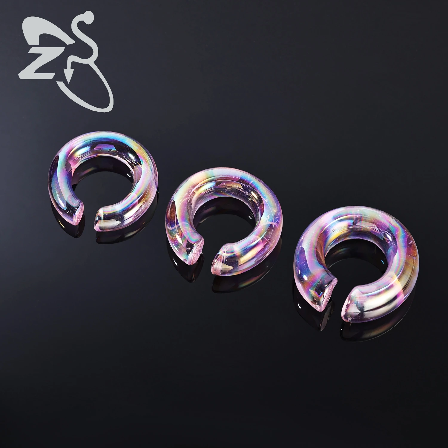 ZS 1PC 8-12mm Glass Ear Tunnels Plugs Apers And Tunnels Blue Pink Color Ear Stretching C Shape Ear Gauges Body Piercing  Jewelry