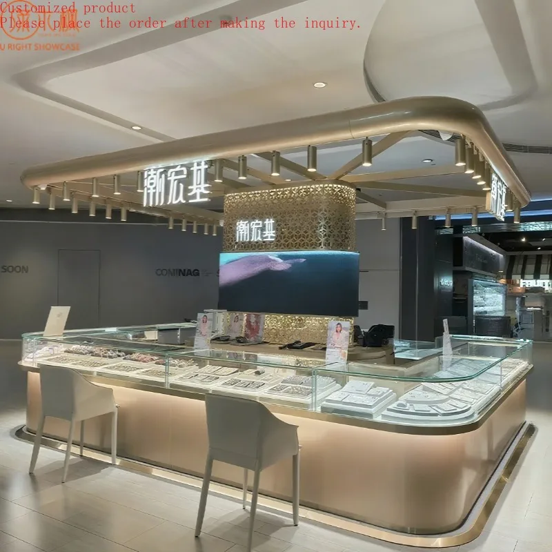 

Custom.Light Luxury Style Jewelry Display Kiosk Custom High-end Mall Jewelry Display Cabinets Brand Jewelry Store Exhibition Sol