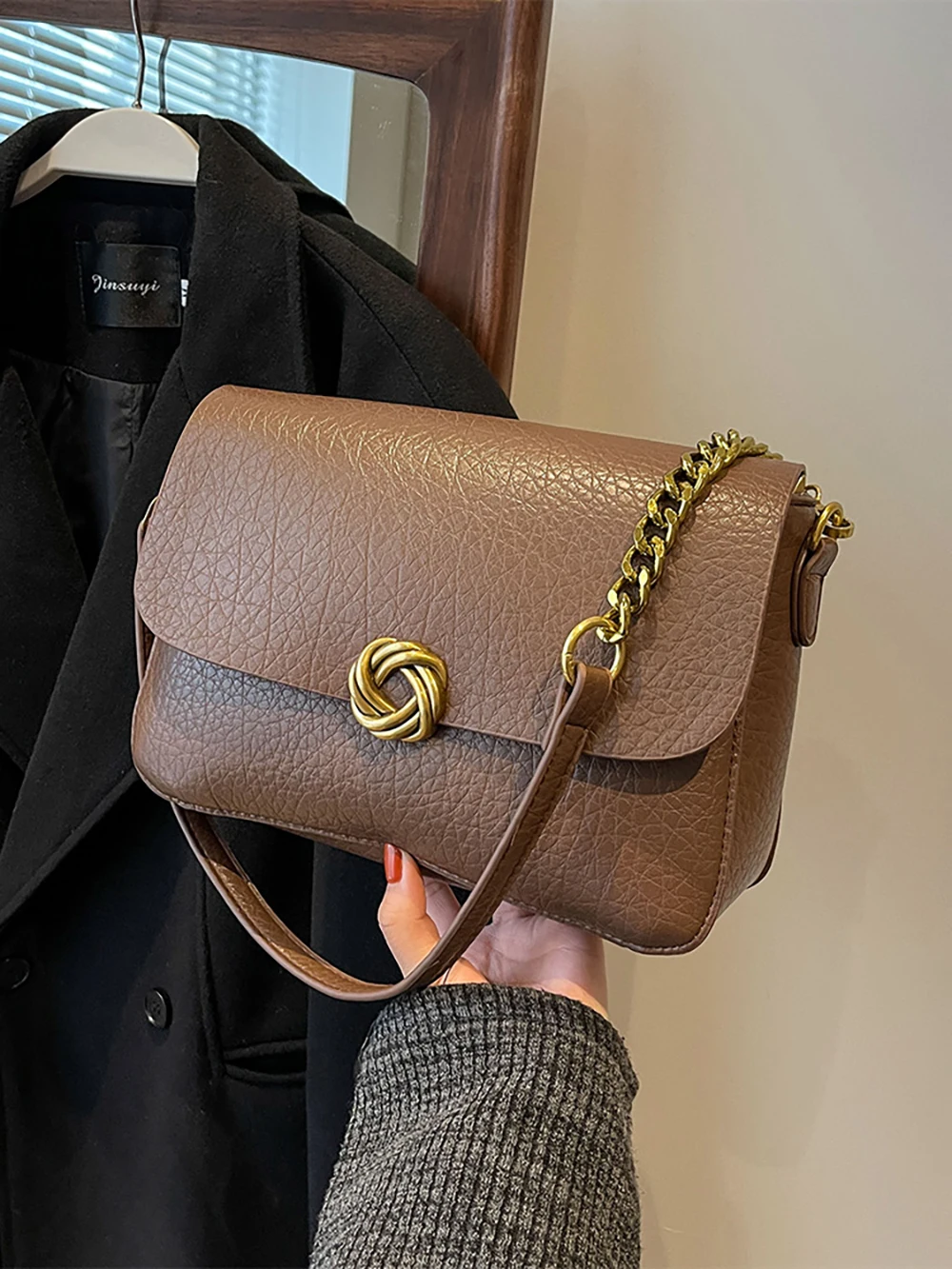 

High End Handbag for Women 2024 New Fashionable Solid Color Lychee Texture Single Shoulder Bag Trendy Crossbody Commuting Bag ﻿