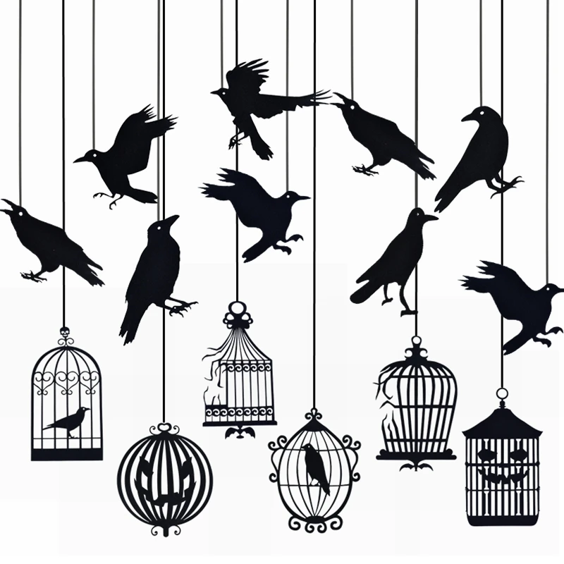 Halloween schwarze Krähe hängen Banner Girlande Vogelkäfig Papier Anhänger für Halloween Party Home Bar Spukhaus Dekoration Requisiten