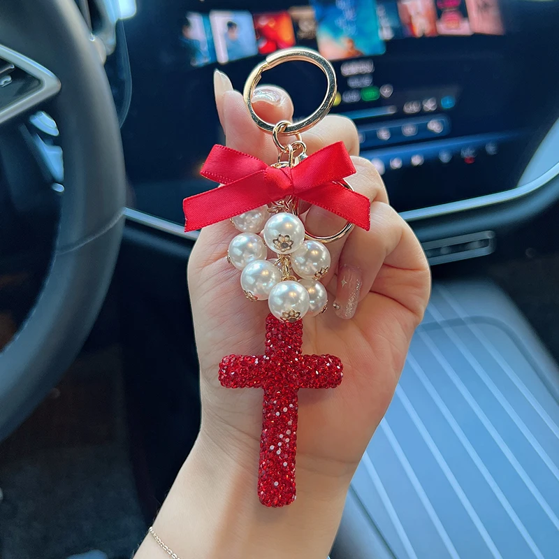 New Creative Cross Bow Water Diamond Keychain Fashion Bag Pendant Accessories Car Accessories Keychain
