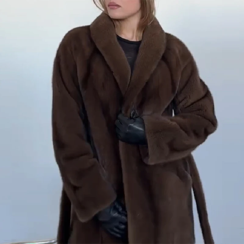 

Women's Retro Versatile Faux Fur Coat 2025 New Exquisite High Quality Thick Warm Oversize Commuter Comfortable Lace Up Clothes