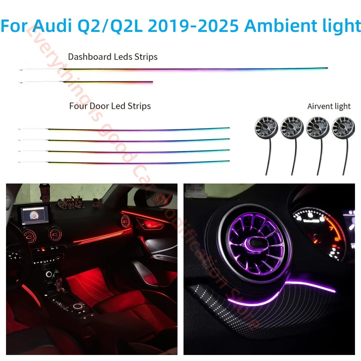 For Audi Q2/Q2L 2019+ RHD Ambient Light LED Atmosphere Lamp Car interior lighting Upgrade car accessories Screen &APP control