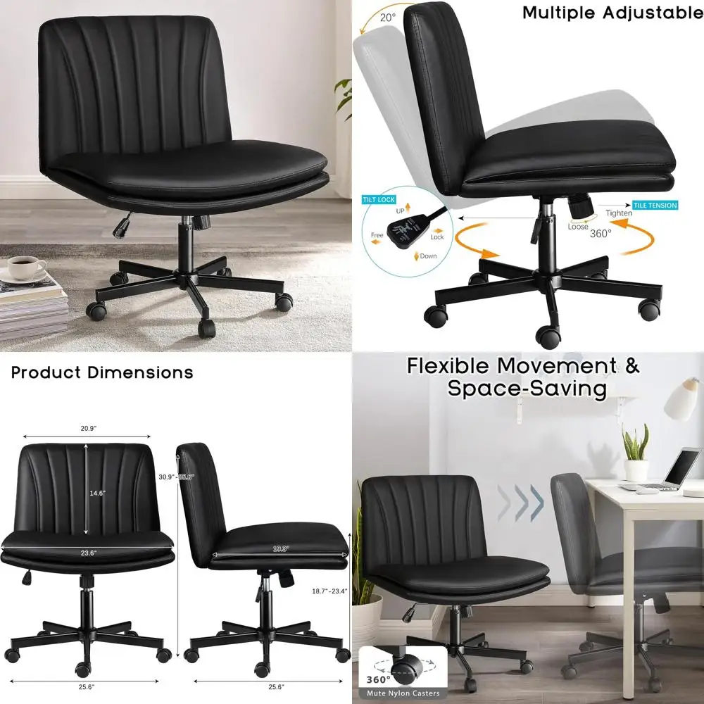 

Современное регулируемое офисное кресло с колесиками, мягкое сиденье из искусственной кожи для дома и офиса (черное)