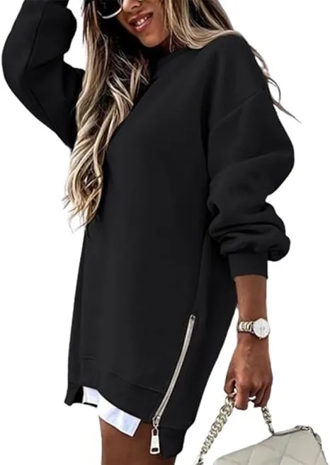 Style Pullover Hoodie Regular Fit Commute Style with Round Neck Asymmetrical No Hood Standard Length Single Women Sweatshirt