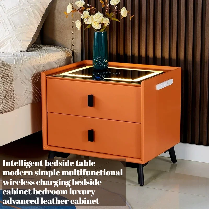 Drawer Cabinets Bedside Table Smart Modern Led Wood Night Stand Charging Small Comodino Camera Da Letto Choice Furniture