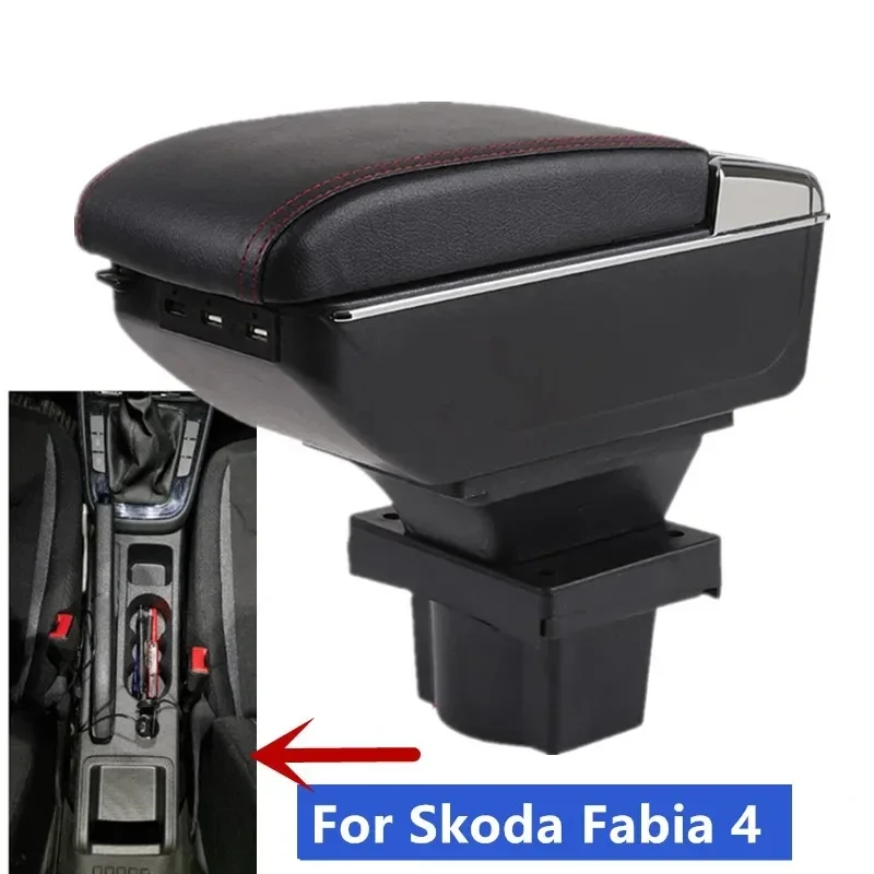 

NEW For Skoda Fabia 4 Armrest box For Skoda Fabia Car Armrest box Central Storage box Interior Retrofit USB Car Accessories