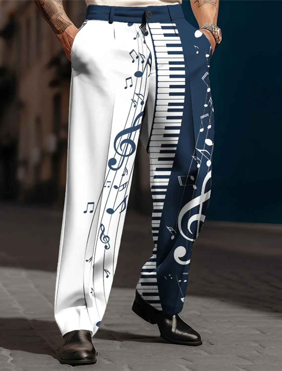 2025 Men\'s New Comfortable Piano Music Pattern Printed Fashion Casual Pants Large Loose Daily Breathable Straight Leg Pants