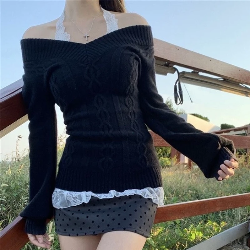 Early Autumn Women Vintage V‑Neck Knitted Sweater, Slim Long Sleeve Pullover, Fashion Sexy Gray Casual Tops