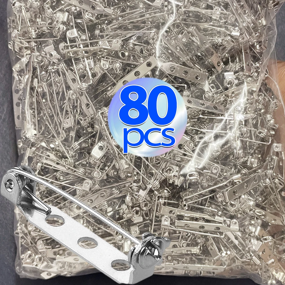 40/80pcs Metal Brooch Base DIY Making Jewelry Back Pins Safety Holder Findings Stainless Steel Components Settings Needles