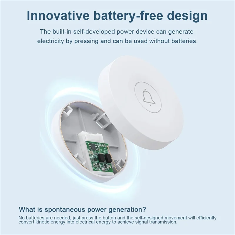 AA60-Nuovo campanello senza fili autoalimentato impermeabile casa benvenuto campanello per porta intelligente 38 suonerie telecomando 150M per anziani