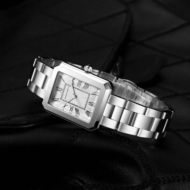 HANNAH MARTIN Watch for Women Japan Quartz Movement Luxury Square Roman Digital Stainless Steel Strap Women Watch Reloj Mujer