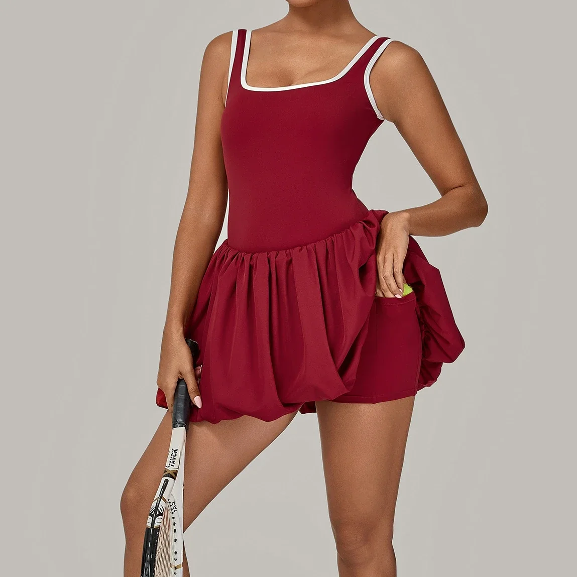 Tennis Dress Padding Sporty Jumpsuit Gym Clothes Women Fitness Overalls Sports Dresses With Anti-glare Shorts Running Tracksuit