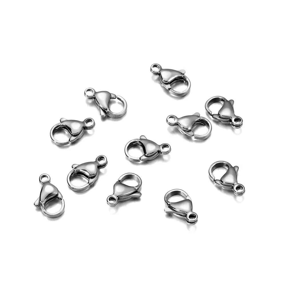 50Pcs/Lot Never Fade Stainless Steel 9/10/11/12/13/15mm Lobster Clasp Hooks Connector for DIY Bracelet Necklace Jewelry Supplies