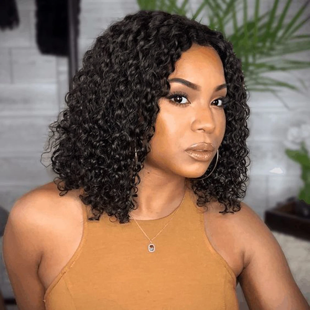 

Glueless Bob Black HD Lace Wigs Human Hair Short Afro Curly Human Hair for Women Brazilian 4x4 Lace Deep Wavy Pre Plucked Wig