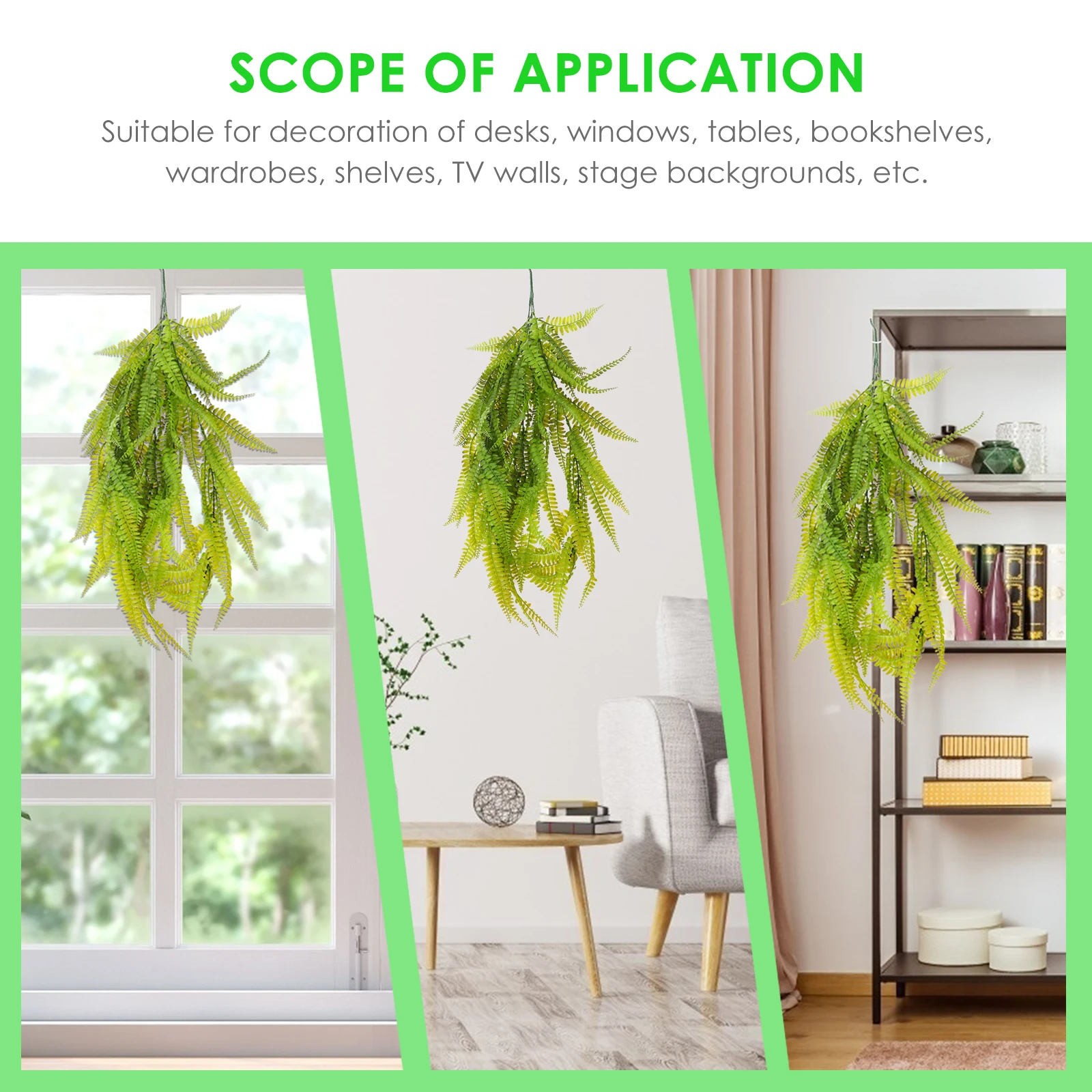 

1pc Simulation Phoenix-Tail Fern Wall Hanging Decorative Plant Ornament Green Fake Fern Home Office Decoration Imitation Hanging