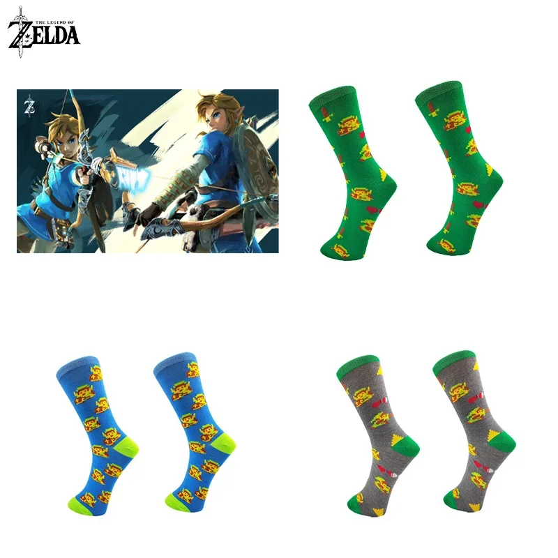 Zeldaes Tears of The Kingdom Anime Socks Cosplay Men Cartoon Figure Print Adult Cotton Long Casual Sock Kawaii Sock Kids Gift