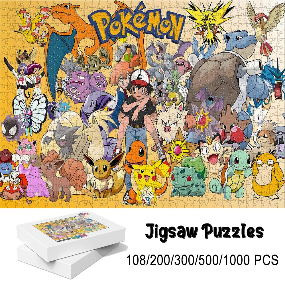 Drewniana układanka z motywem Pokemon Pikachu - zabawka edukacyjna w różnych rozmiarach: 108/200/300/500/1000 elementów.