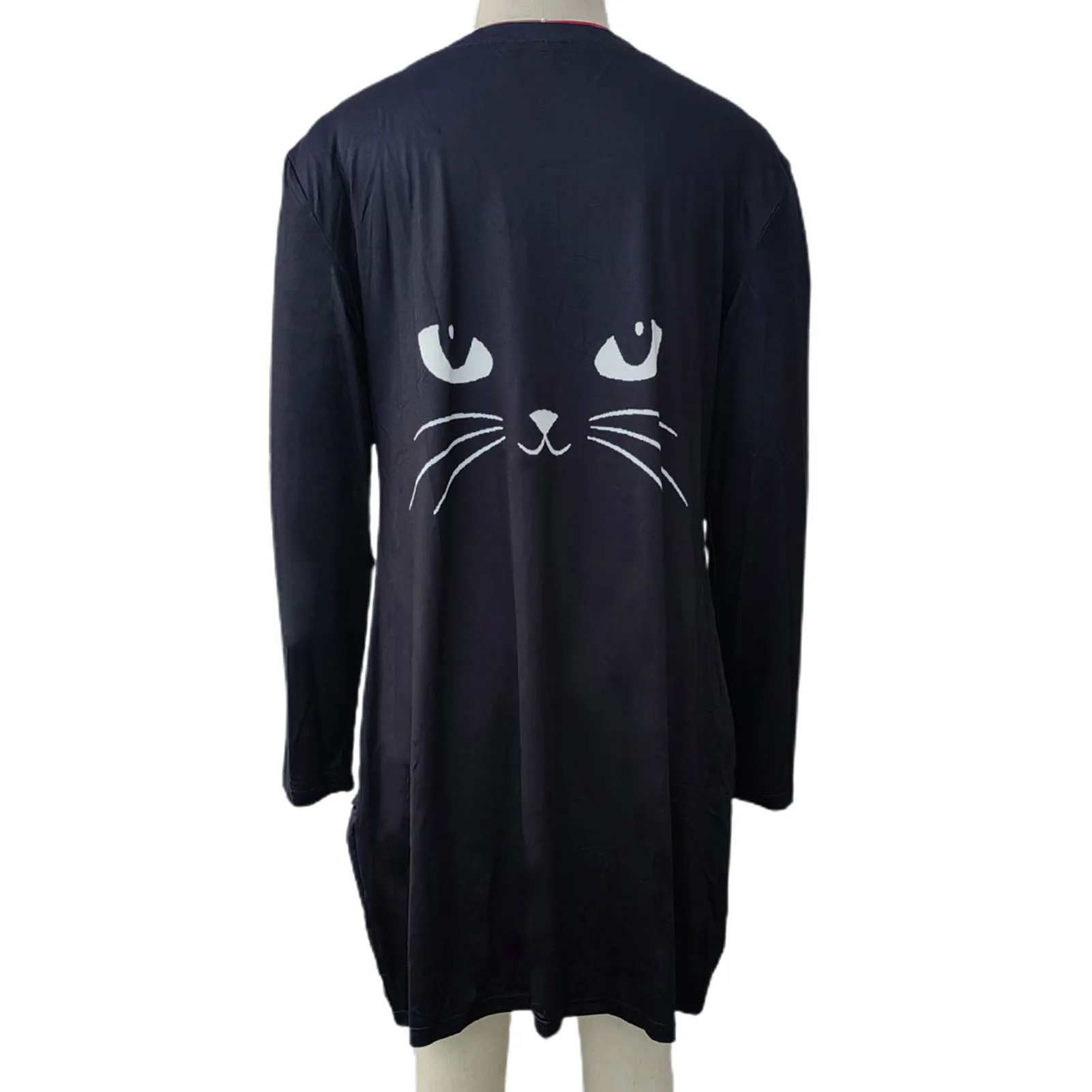 Women Cat Print Dress Dress Soft Kitty Print Sweatshirt Dresses for Women for Fall Spring with Loose Fit Mid Length Pockets