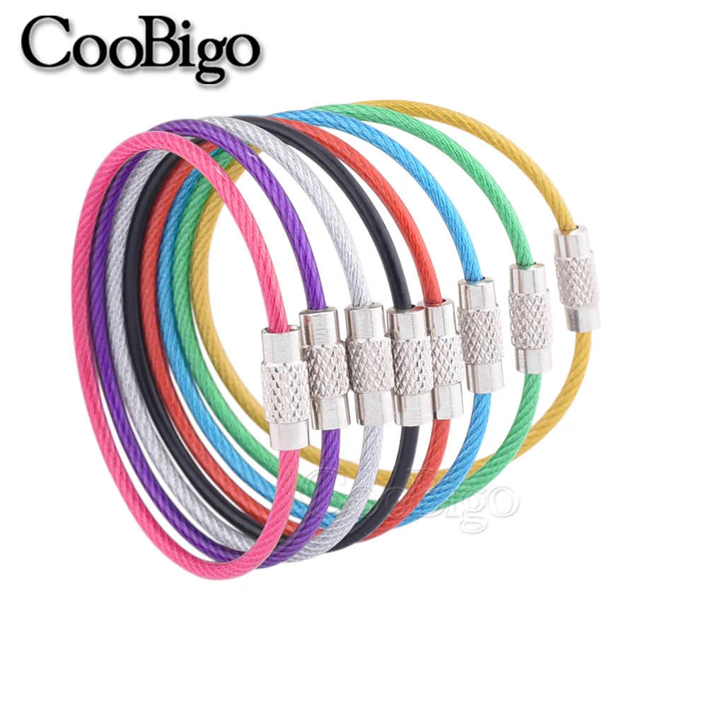 스테인레스 와이어 키 체인 케이블 열쇠 고리 루프 ID 태그 나사 잠금 열쇠 고리, 서클 로프 쥬얼리 DIY 공예품 1.5cm 길이 10 개