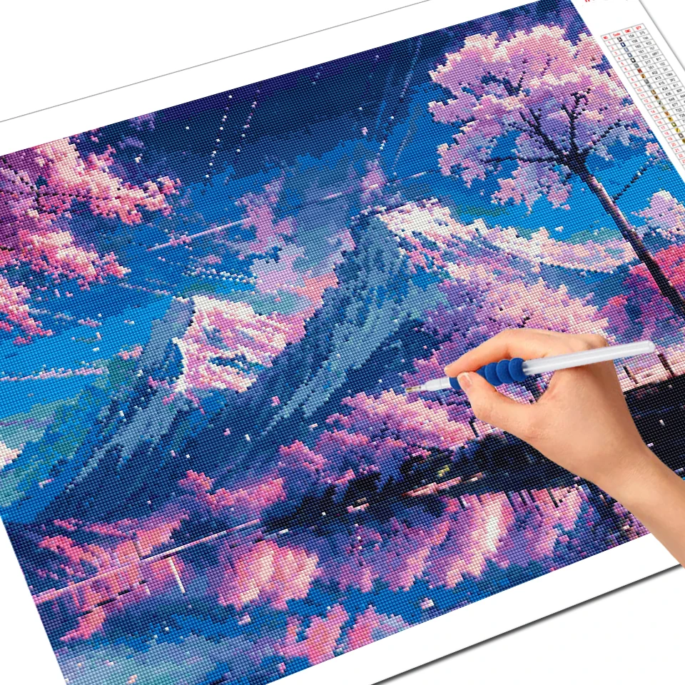 EverShine New Arrival Diamond Painting Japan Mountain DIY Hobby Mosaic Landscape Craft Kit Mosaic Cherry Blossom Tree Wall Art