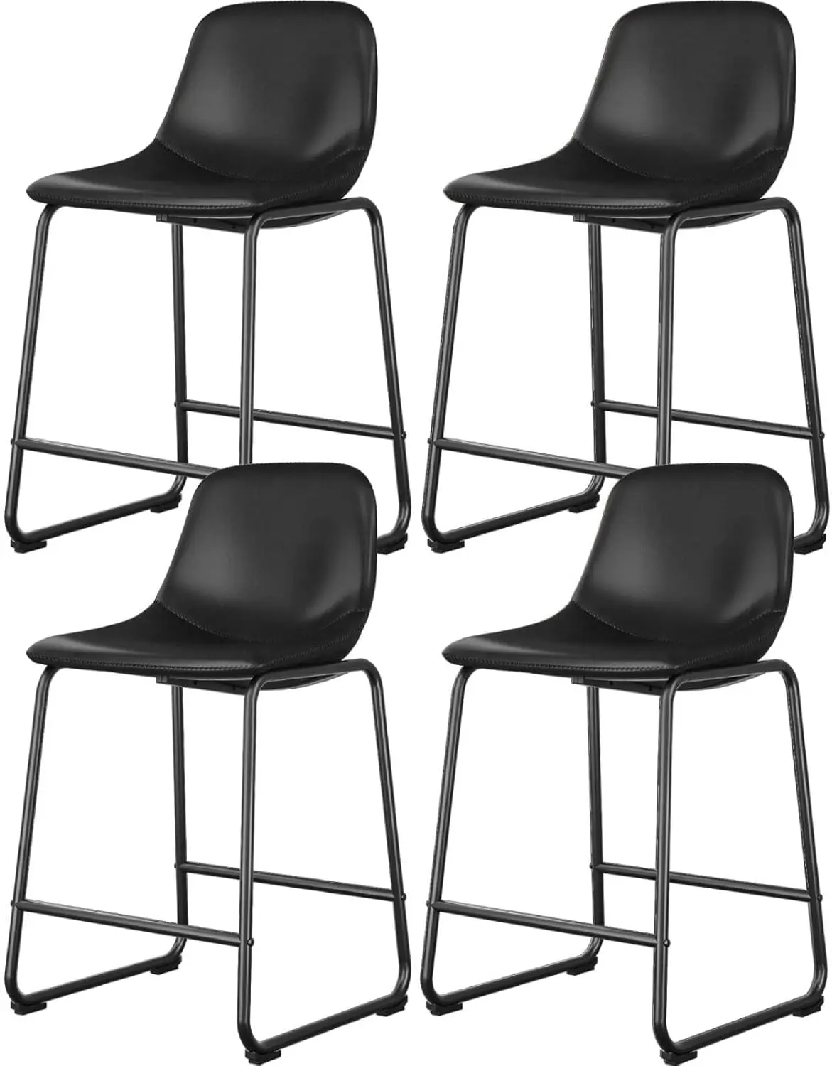 

Rfiver Pu Faux Leather Bar Stools Set of 2, Industrial Pub Barstools with Back and Footrest, Modern Armless Bar Height Stool。