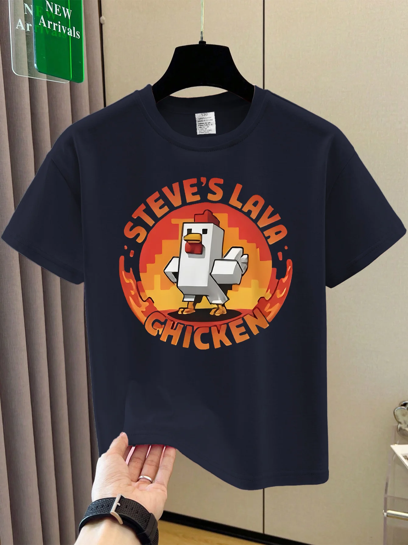 

Мужская летняя модная повседневная свободная футболка из 100% хлопка Steve's Volcano с куриным узором и круглым вырезом, топ с короткими рукавами