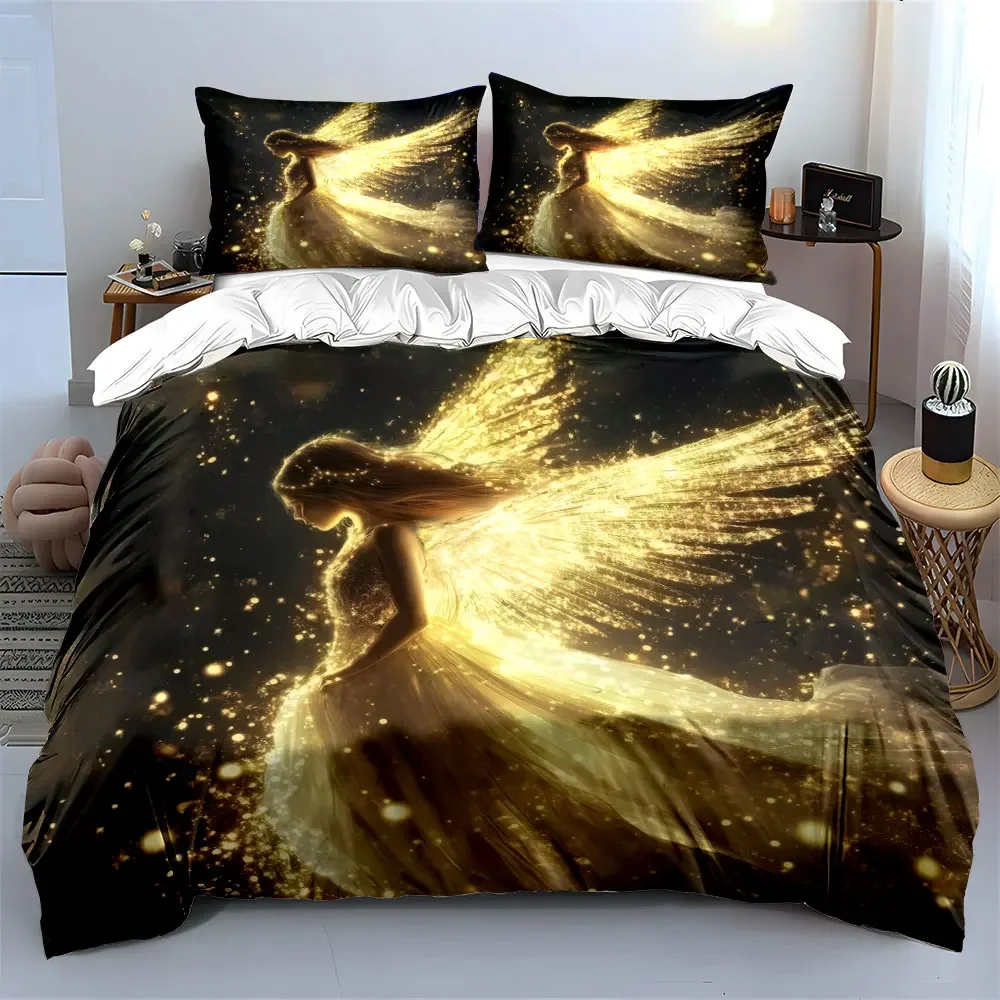 

Golden Fairy Theme Decor Set Bedding Set with 1 Duvet Cover 2 Pillowcases Single Double King Queen, Gift