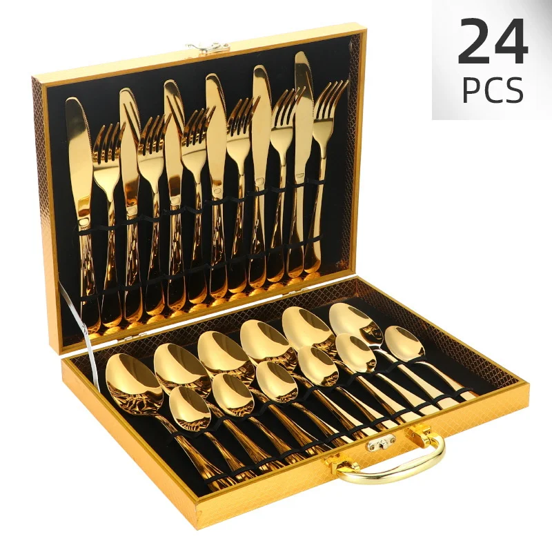 [EU Stock] 24PCS Cutlery Set tableware Set Knife Fork Spoon Set Stainless steel tableware Cutlery Set Portable Dinnerware