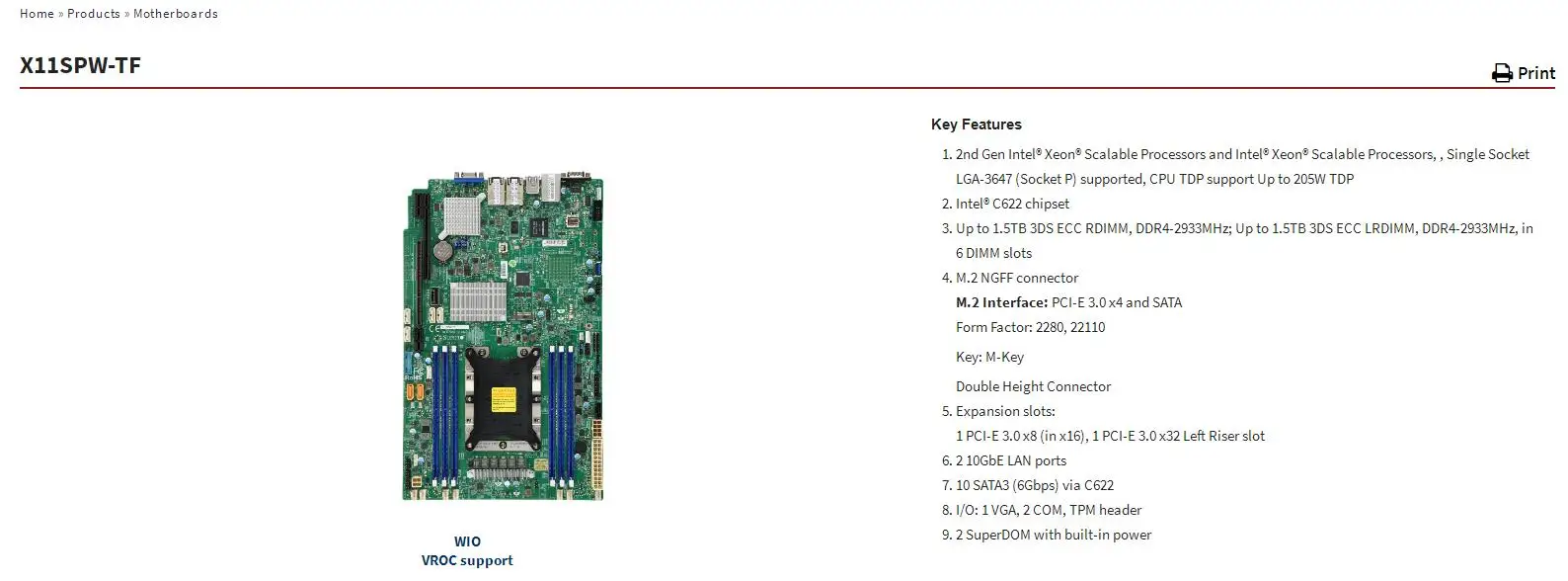 X11SPW-TF Xeon 스케일러블 프로세서 소켓 LGA-3647 C622 칩셋 DDR4-2933MHz
