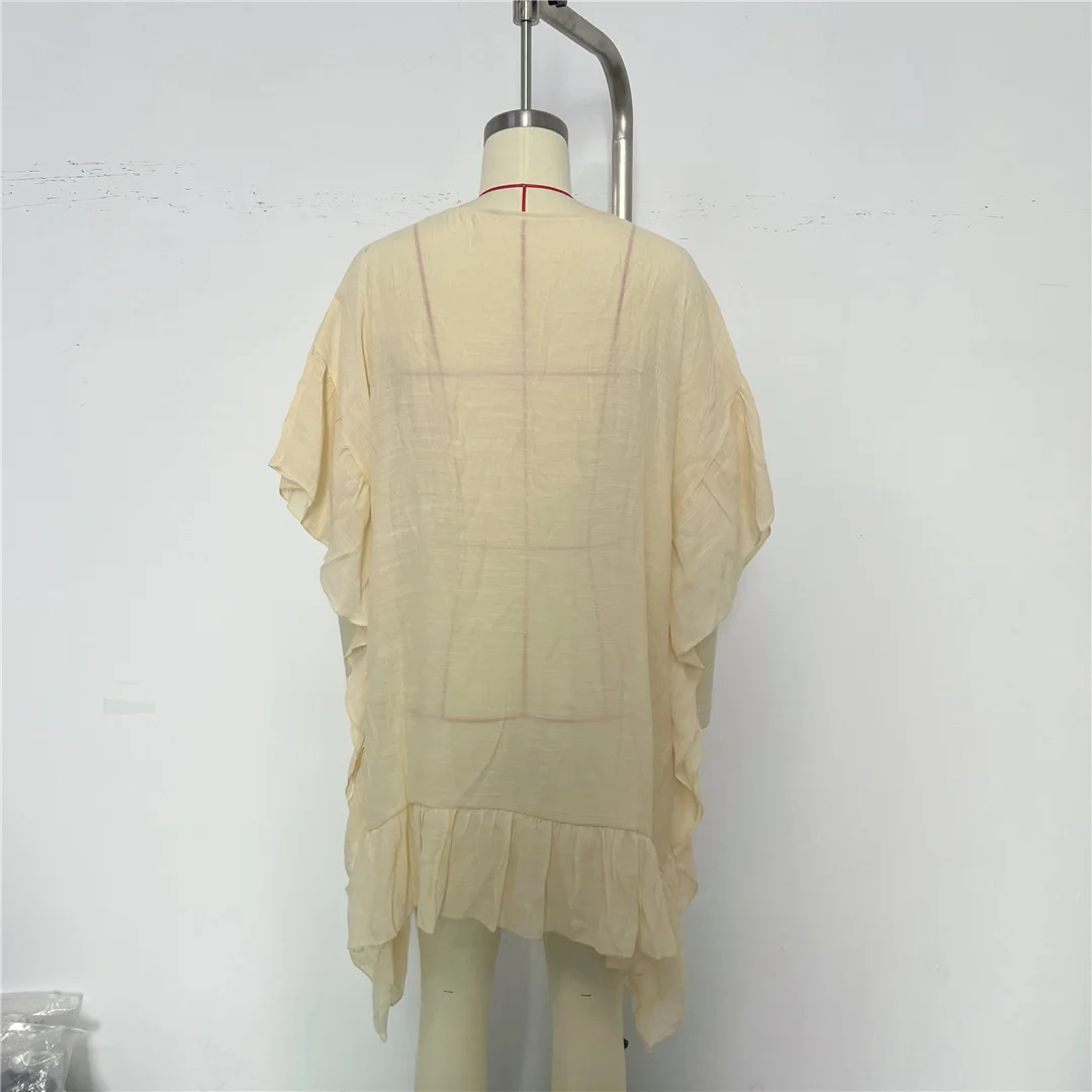 Halbarm-Tunika mit Ausschnitten und Rundhalsausschnitt, gehäkelt, als Strandkleid oder Strandüberwurf, Strandmode, Damen, K8576 – Detail 14