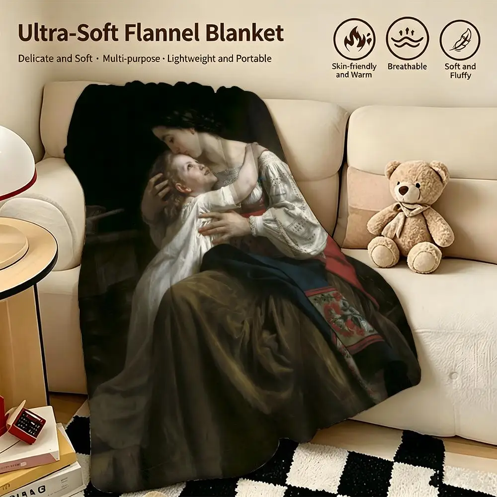 artist W-William Adolphe Bouguereau-u Throw Warm Soft Flannel Blanket, Multi-use for Sofa Bed Camping Travel Nap