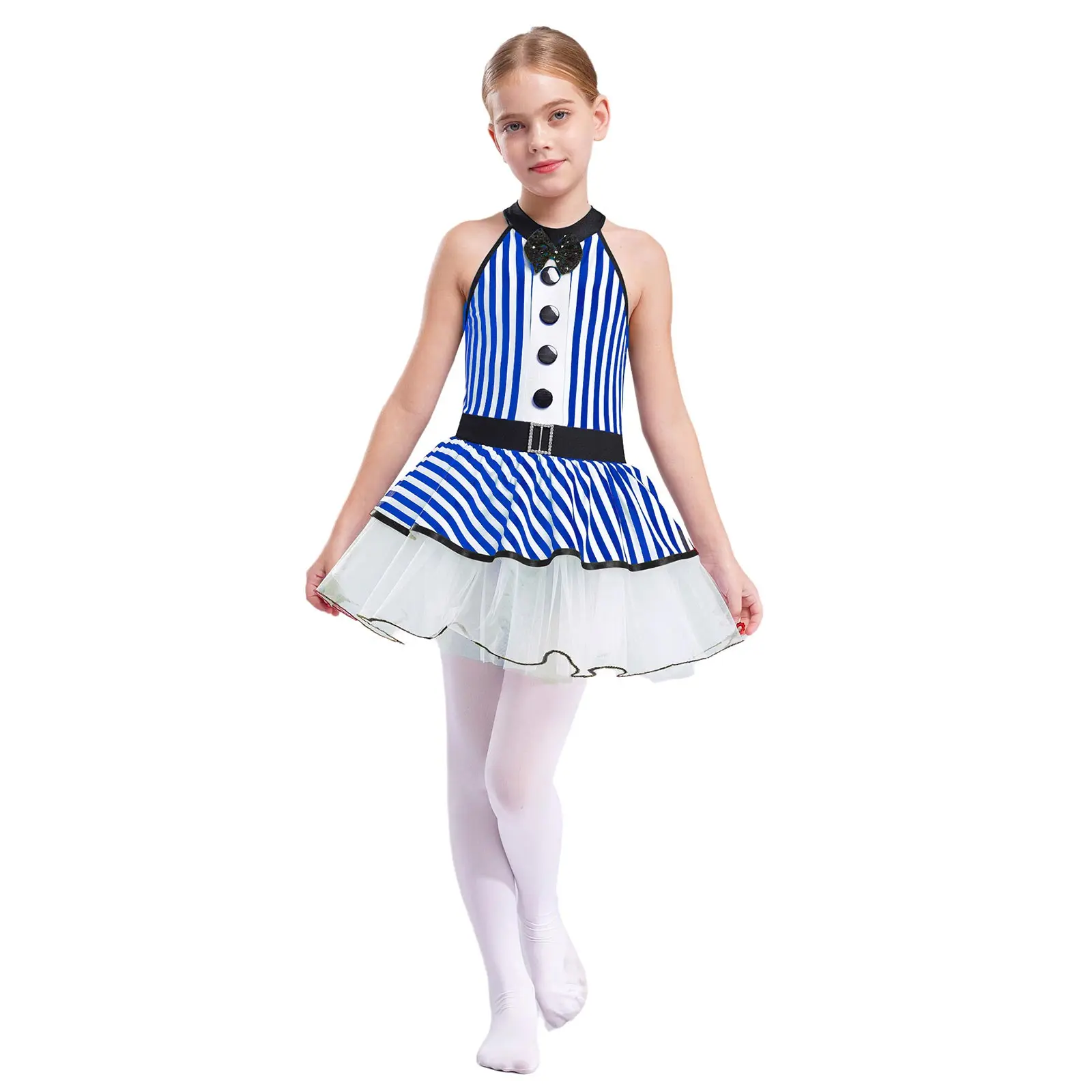 أطفال بنات السيرك Ringmaster ازياء مخطط رداء رقص الباليه فستان الرسن مطرزة Bowknot توتو الجمباز تجريب Dancewear