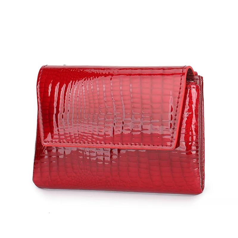Short Genuine Leather Wallet High-end Glossy Wallet Compact Clutch Wallet