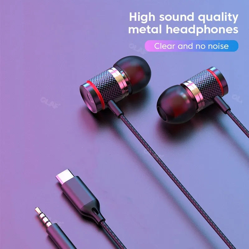 Olaf fones de ouvido com fio dac tipo-c 3.5mm fone de ouvido 9d baixo estéreo fones de ouvido handsfree para samsung s20 s10 xiaomi poco