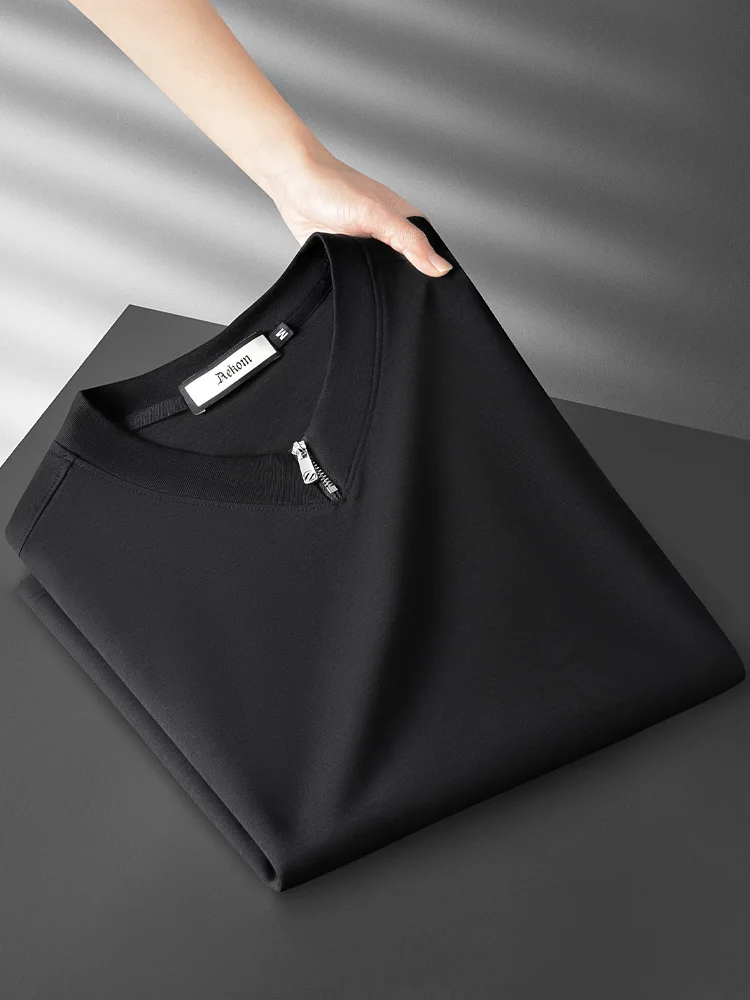 

Летняя мужская футболка из модала и хлопка с молнией, V-образным вырезом, коротким рукавом, повседневная, свободного кроя, мягкая и удобная