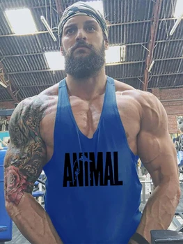 ANIMAL Letter Printed Gym Clothing Mens Bodybuilding Fitness Tank Top Cotton Raceback Stringer Singlets Workout Sleeveless Shirt 3