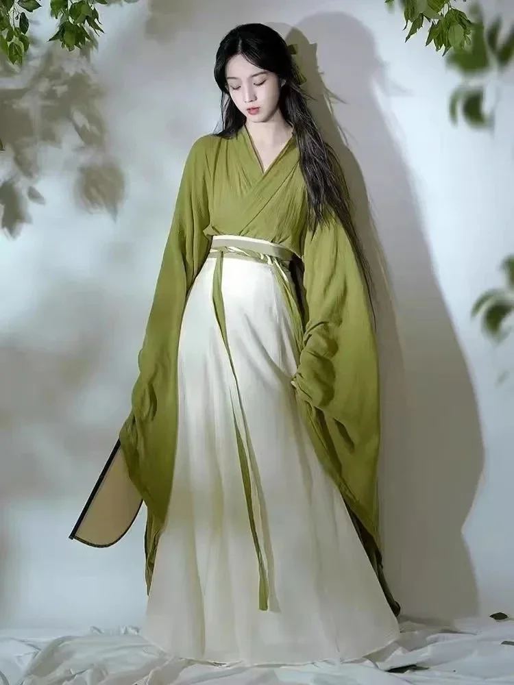 WATER Hanfu Dresses for Women's Ancient Chinese Green Wei Jin Dynasty Wide Sleeves Flowing Fairy Woman Skirt Spring Autumn Daily