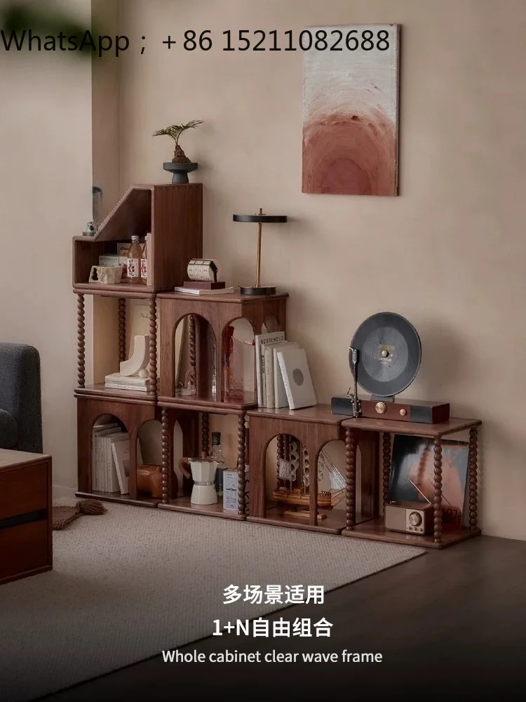 SCY Combination Cabinet Solid Wood Module Living Room TV Bookcase Black Walnut Storage Shelf