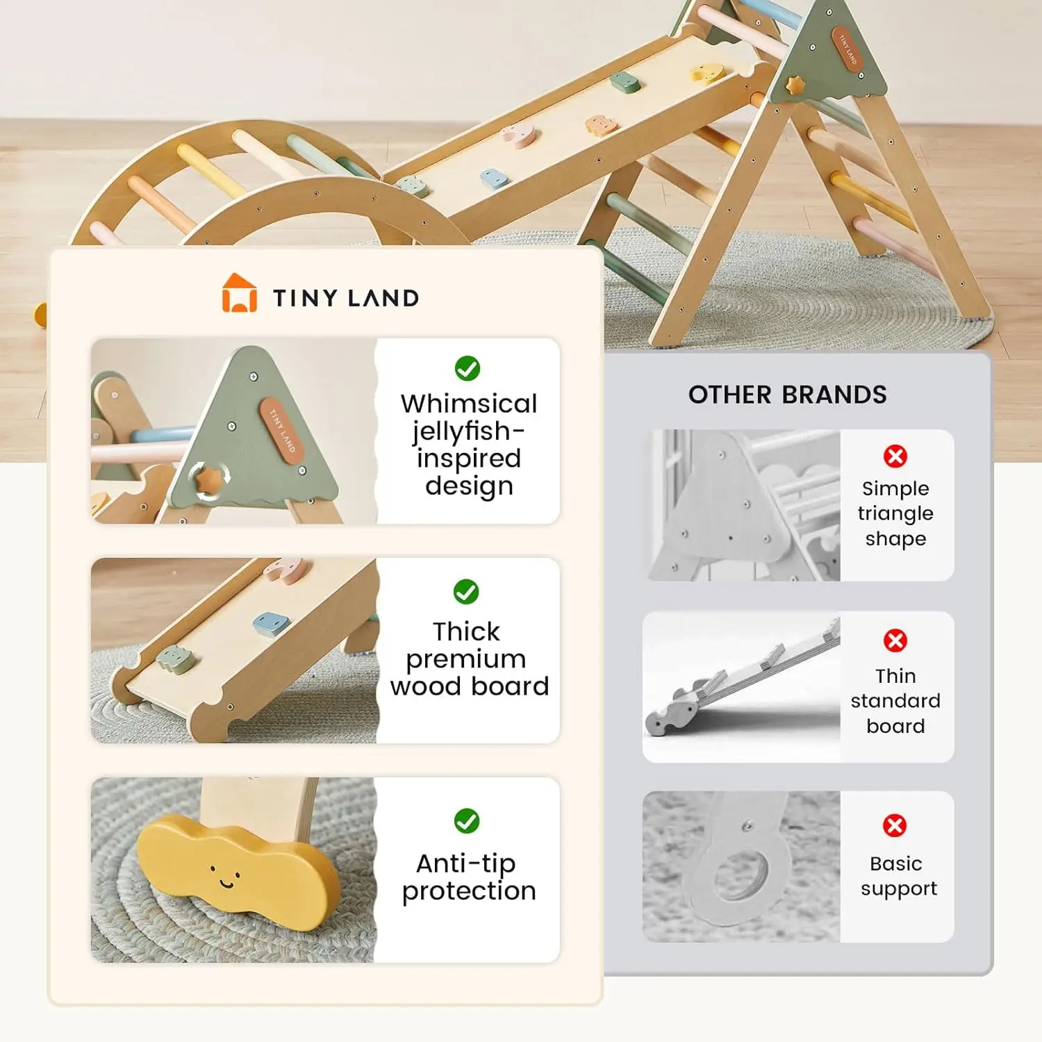 Zestaw Trójkątów Pikler, Składany Montessori 7w1 Zabawki do Wspinaczki dla Niemowląt do Użytku Wewnętrznego, Drewniana Placówka Zabaw Jungle Gym dla Dzieci, Prezent dla Wspinacza