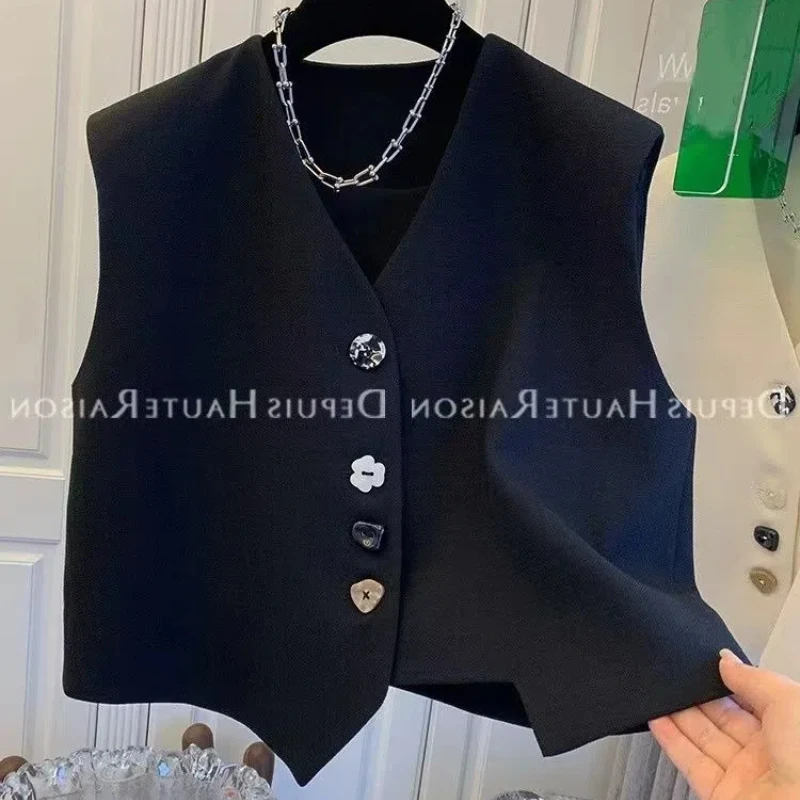 European Style Buying Shop with Cut Label Women's Fashion Button Up Suit Vest Women's Short Style Loose Irregular Coverage Flesh