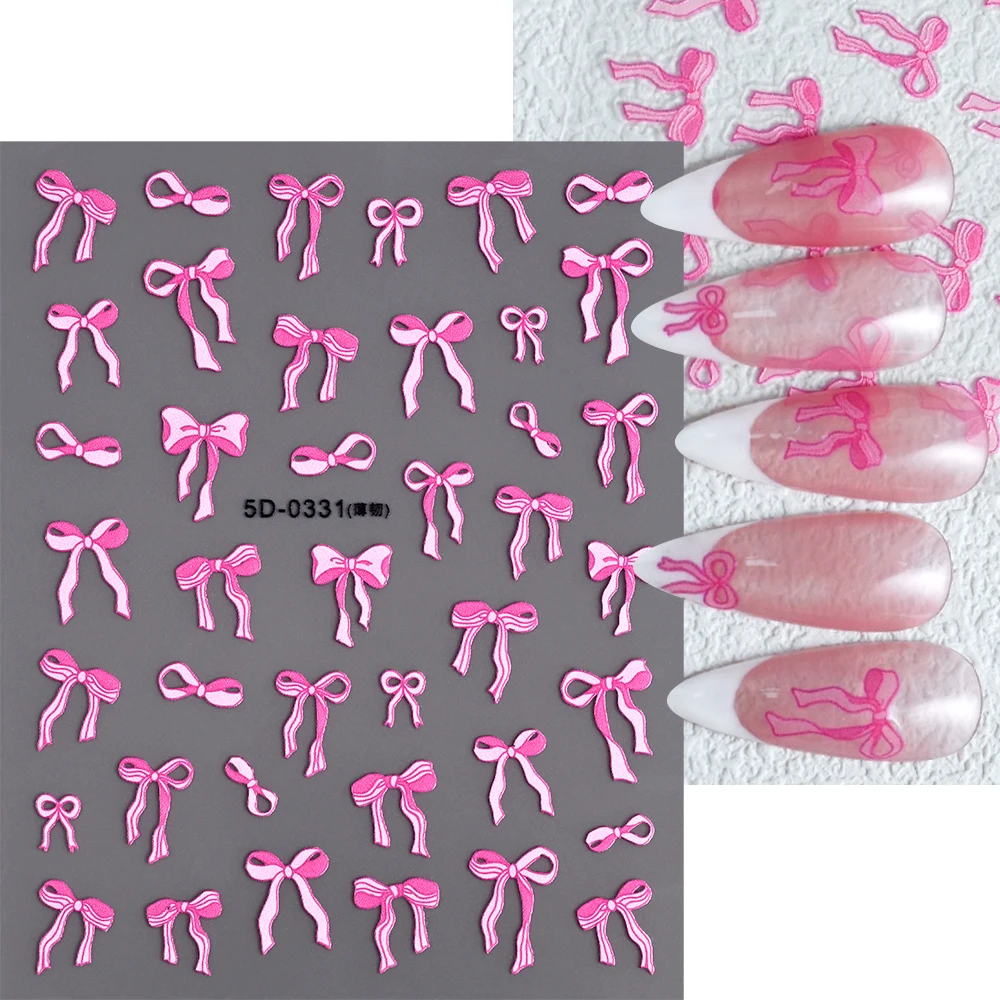 1Pcs White/Pink Bow/Ribbon 5D Nail Art Stikckers Kawaii Bowknot Self-Adhesive Slider Wedding/Valentine's Day Manicure Decals *&# image 2