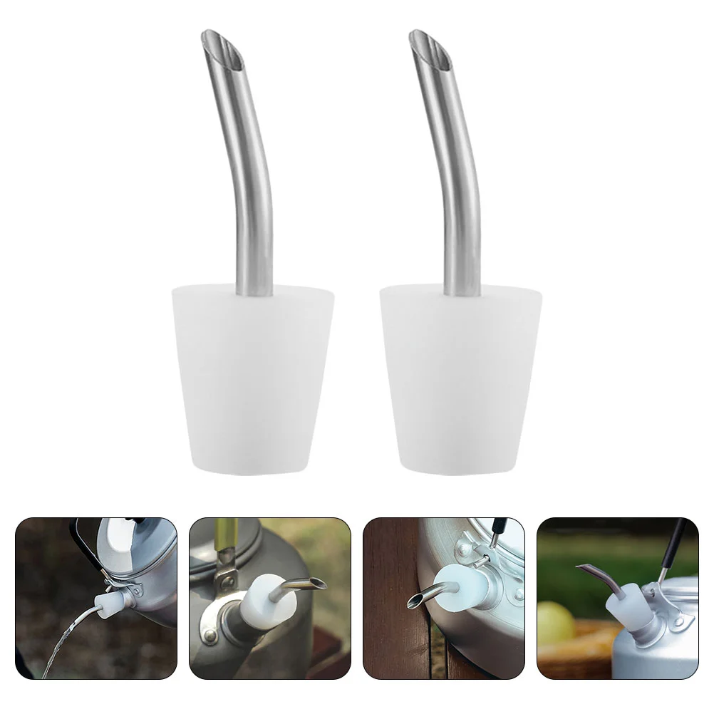 

2 Pcs Water Kettle Extended Spout for Extension Mouths Conversion Nozzles Camp Pourers Silver Parts