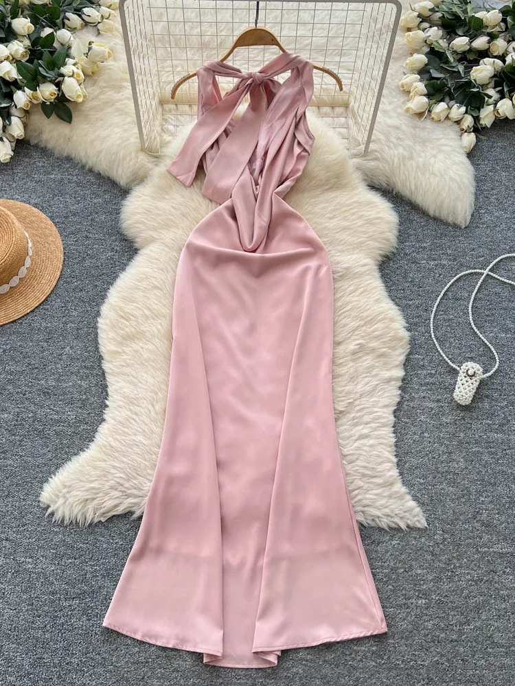 Ele Satin Wrap Dr Women's Faion Slimming Bal Gown High Waist A-Line Skirt Luxury Sle Summer Season Ci Commute