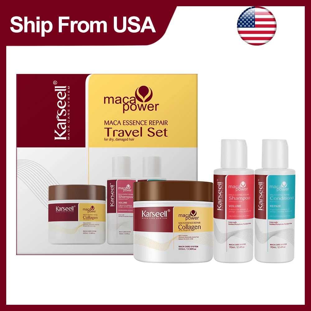 Set de Viaje de Champú y Acondicionador Karseell, Tratamiento Capilar con Colágeno, Reparación Profunda para Cabello Seco y Dañado