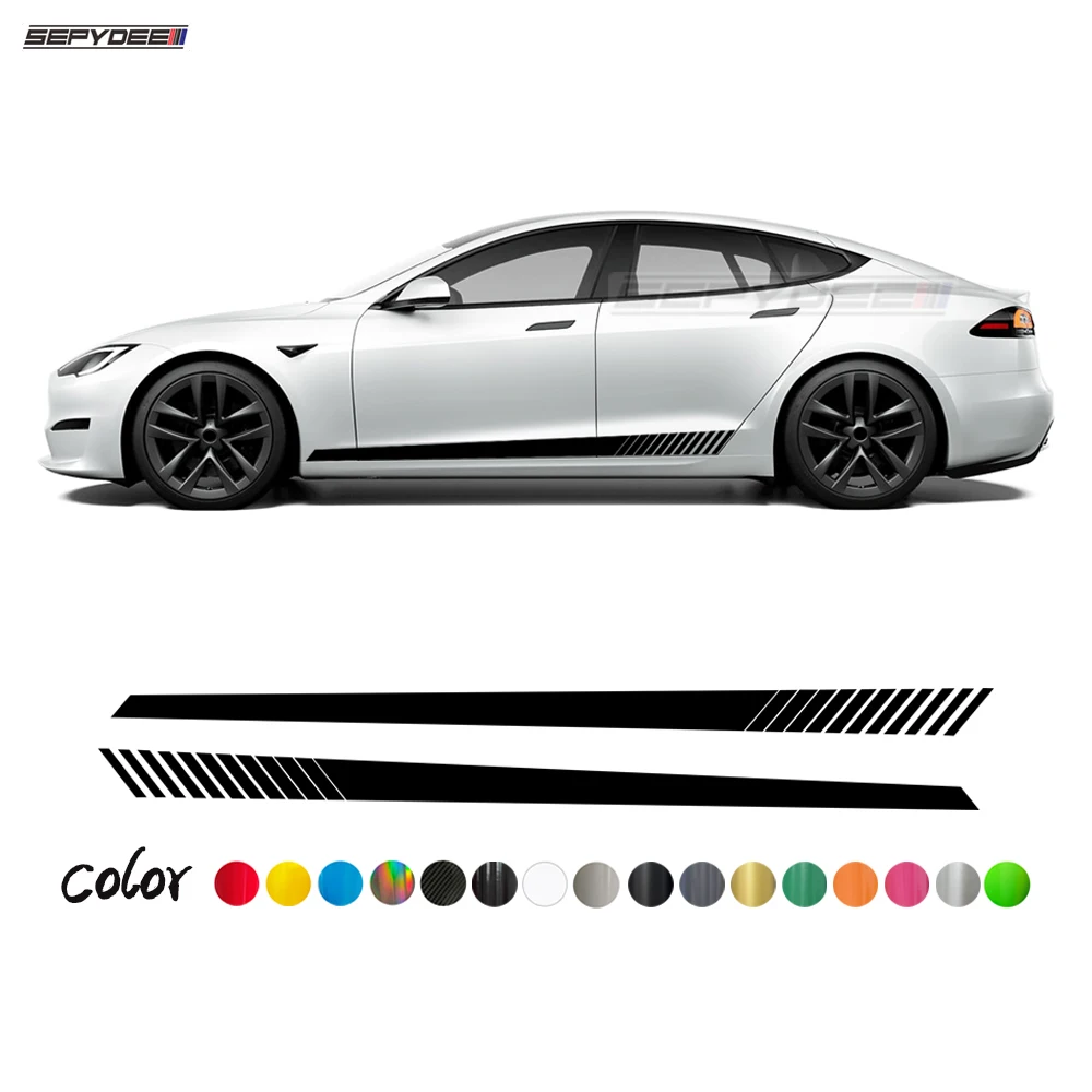 

2Pcs Racing Sport Car Body Door Side Stripes Skirt Stickers for Tesla Model 3 Y X S Auto Modified Vinyl Decals Car Accessories