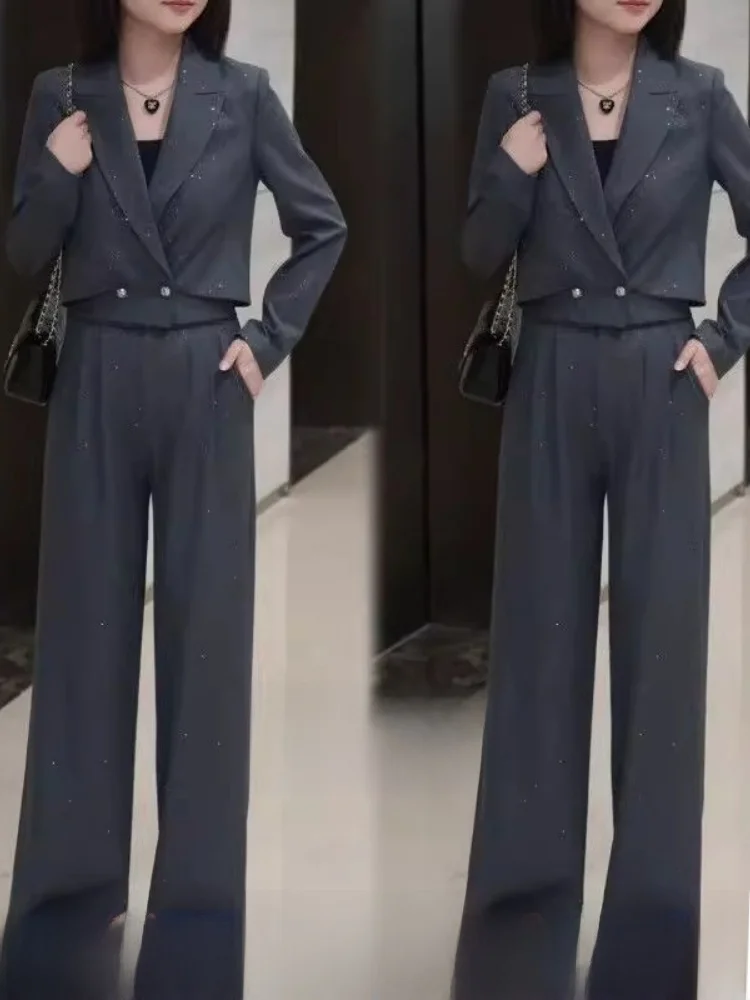 

Повседневный женский костюм-двойка Tagkita: пиджак и брюки, премиум-класс, полиэстер, длинный рукав, на пуговицах