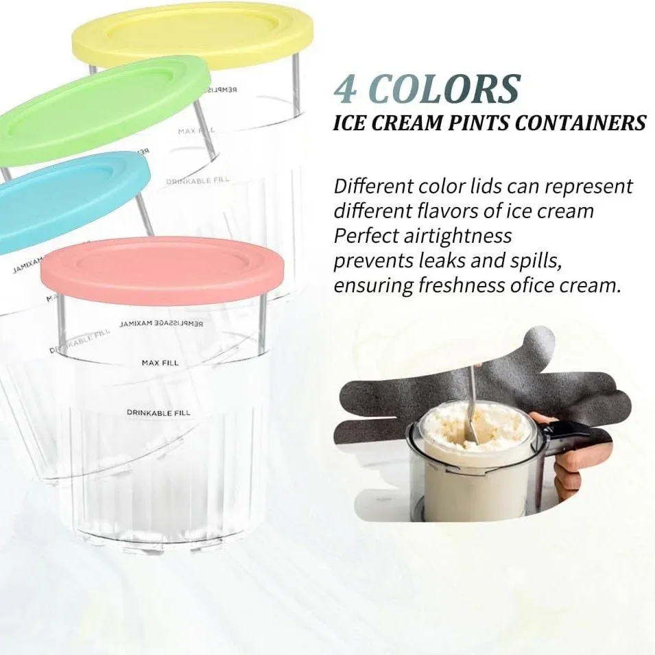 Ninja Creami NC500/501 Replacement Pints Lids Family Size Compatible Deluxe Ice Cream Containers Cups Set for Creamy Treats